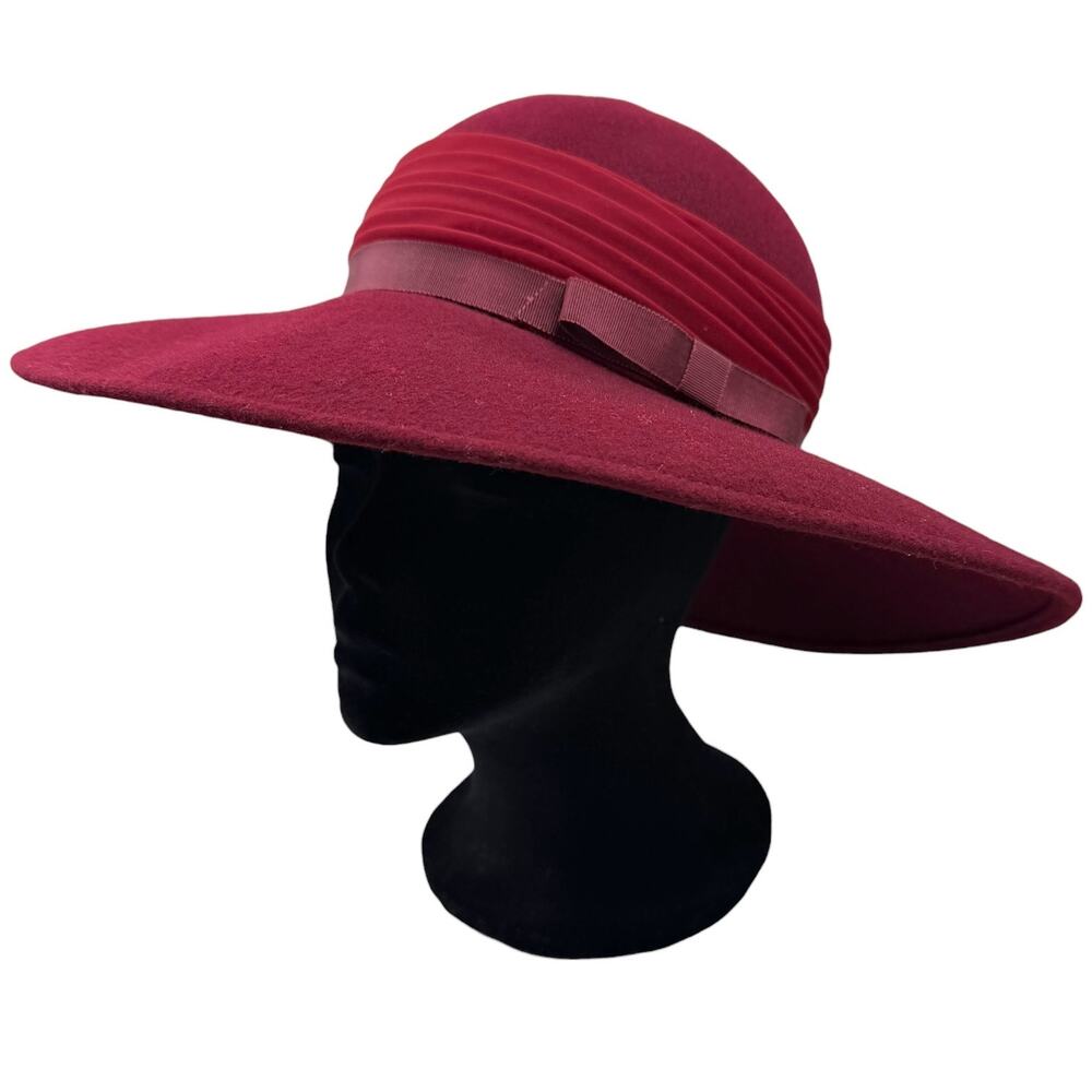Vtg 70 80s Michael Howard Sanger Harris Burgundy Wool Hat Wide Brim Church Derby